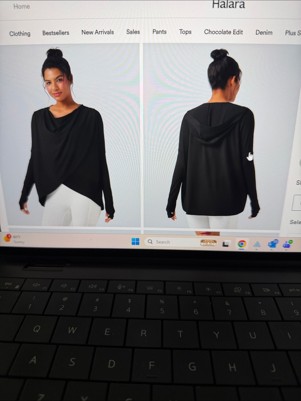 NWT HALARA Black Draped Hooded Top with Asymmetric Hem XS
